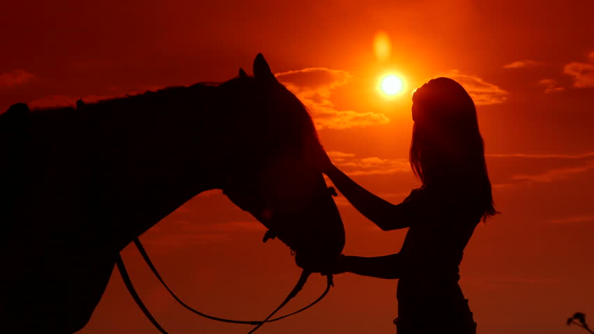 Girl and Horse in sunset